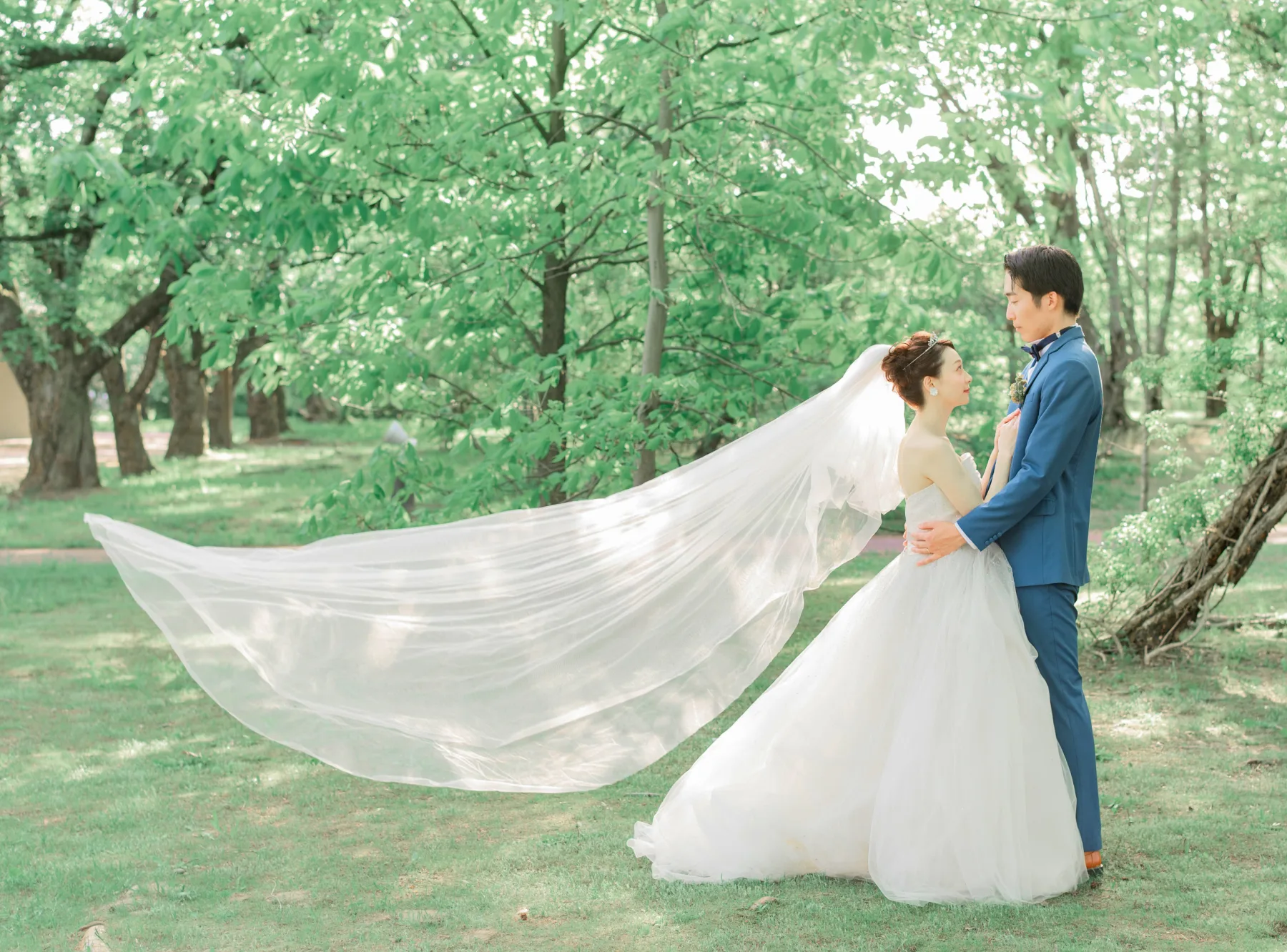 A couple together in wedding attire