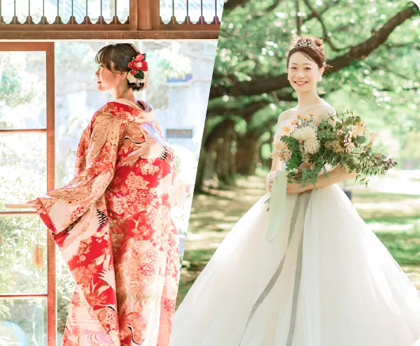 A couple together in wedding attire